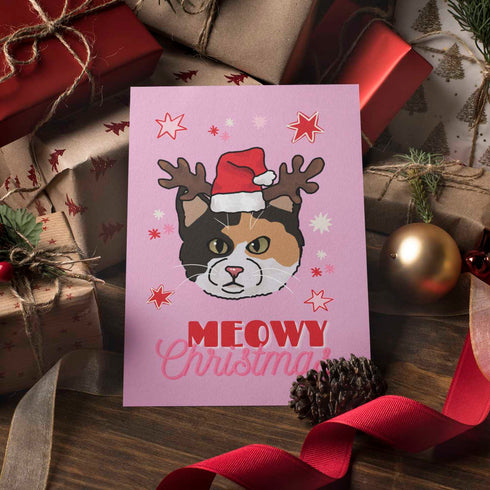Reindeer Cat Christmas Card